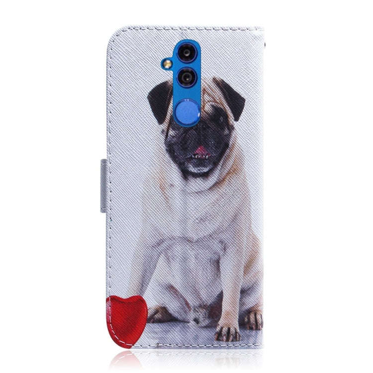 Pug Pattern Coloured Drawing Horizontal Flip Leather Case for Huawei Mate 20 Lite, with Holder & ...