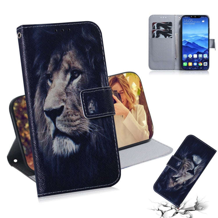Lion Pattern Coloured Drawing Horizontal Flip Leather Case for Huawei Mate 20 Lite, with Holder &...