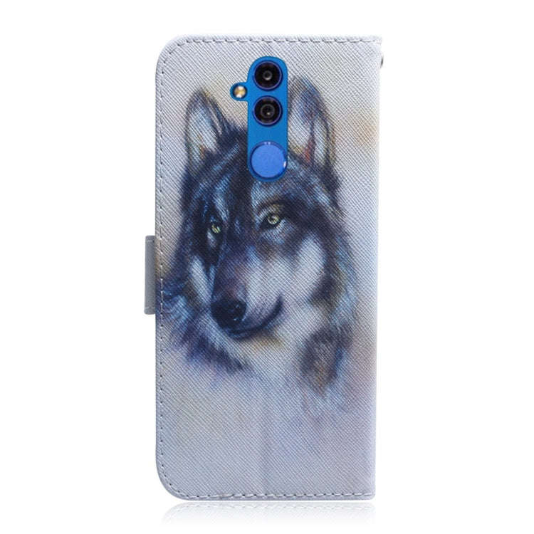 White Wolf Pattern Coloured Drawing Horizontal Flip Leather Case for Huawei Mate 20 Lite, with Ho...