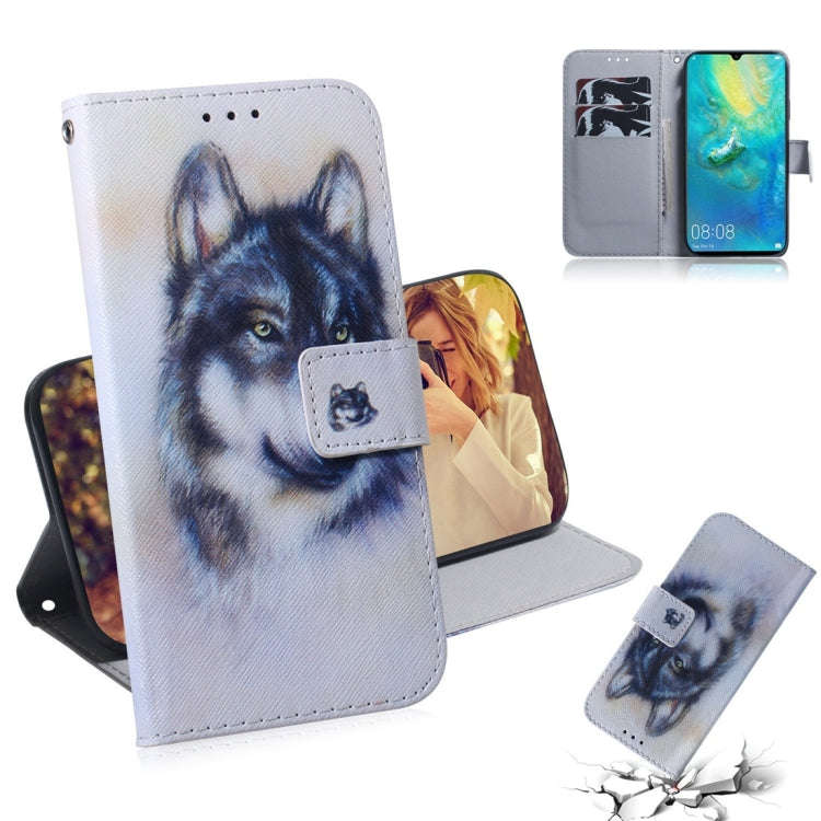 White Wolf Pattern Coloured Drawing Horizontal Flip Leather Case for Huawei Mate 20 X, with Holde...