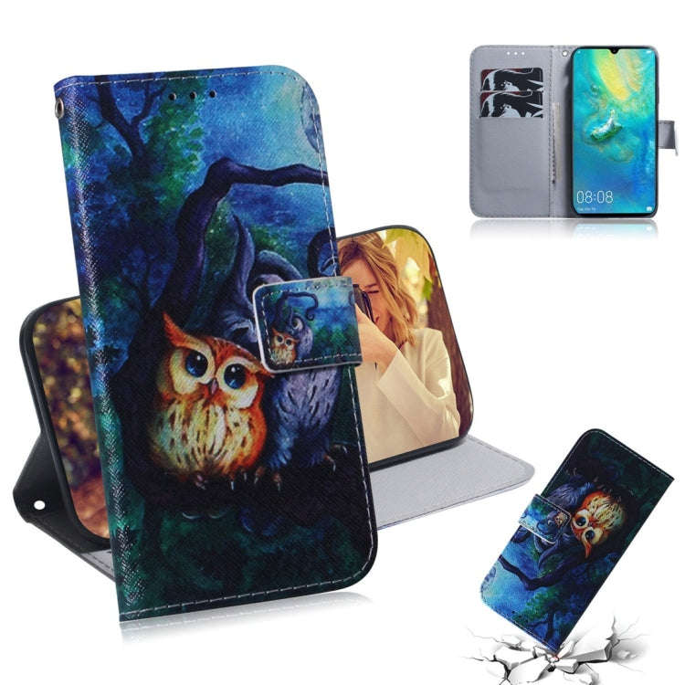 Oil Painting Owl Pattern Coloured Drawing Horizontal Flip Leather Case for Huawei Mate 20 X, with...