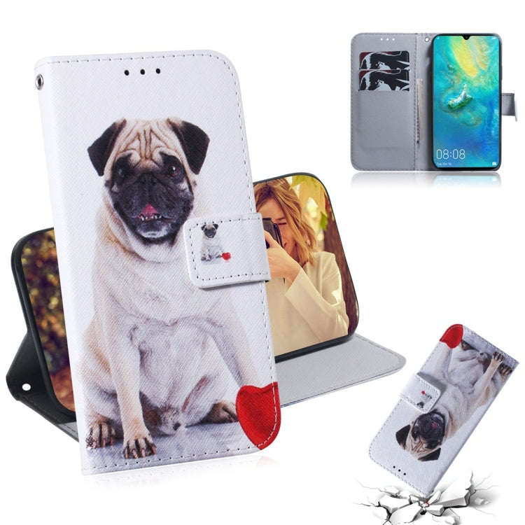 Pug Pattern Coloured Drawing Horizontal Flip Leather Case for Huawei Mate 20 X, with Holder & Car...