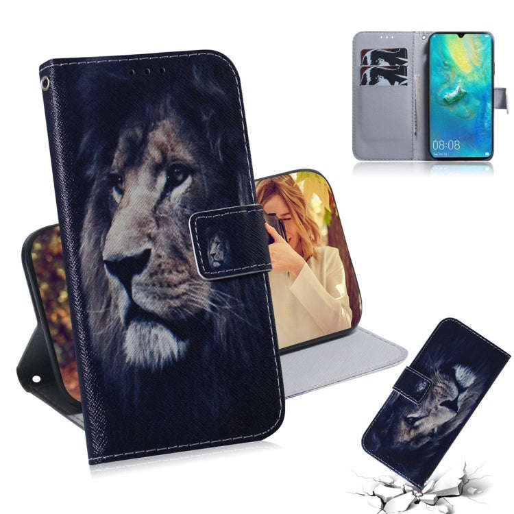 Lion Pattern Coloured Drawing Horizontal Flip Leather Case for Huawei Mate 20 X, with Holder & Ca...