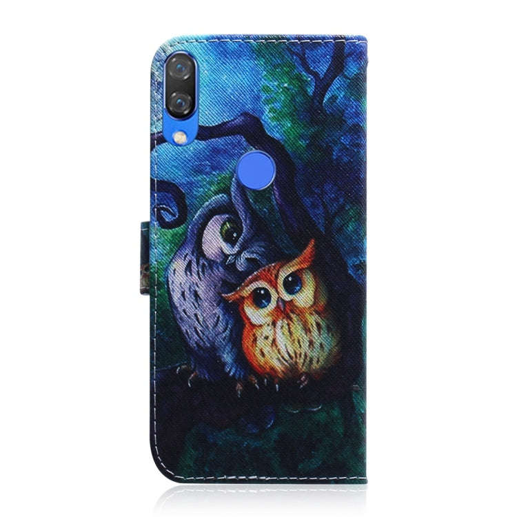 Oil Painting Owl Pattern Coloured Drawing Horizontal Flip Leather Case for Huawei Nova 3, with Ho...