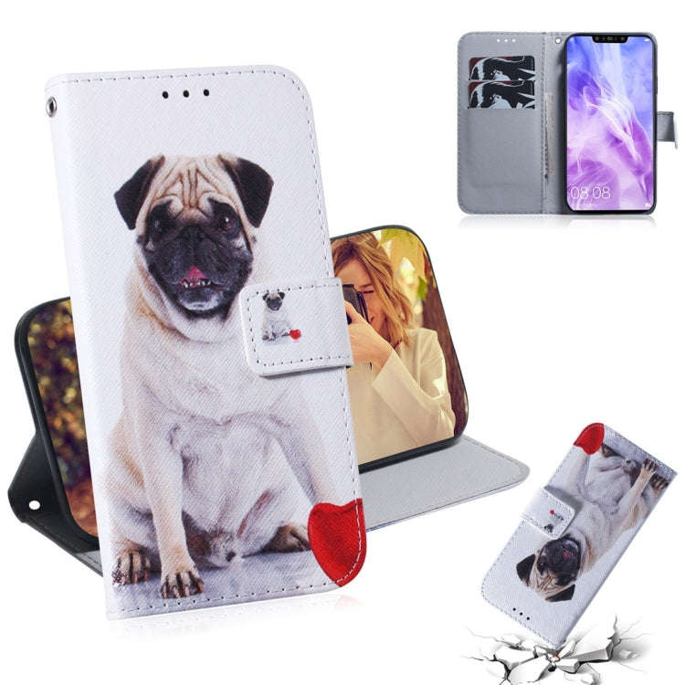 Pug Pattern Coloured Drawing Horizontal Flip Leather Case for Huawei Nova 3, with Holder & Card S...