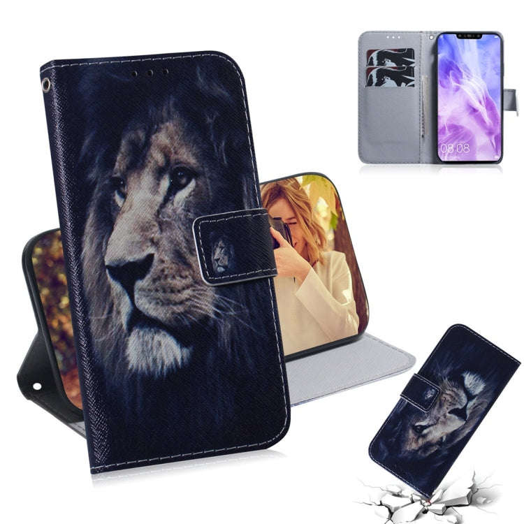Lion Pattern Coloured Drawing Horizontal Flip Leather Case for Huawei Nova 3, with Holder & Card ...