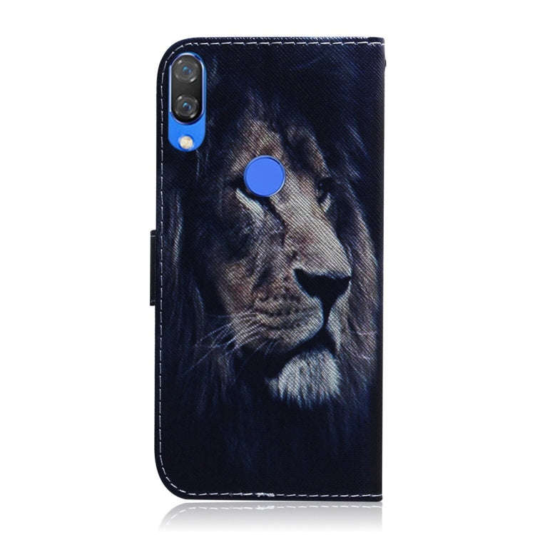 Lion Pattern Coloured Drawing Horizontal Flip Leather Case for Huawei Nova 3, with Holder & Card ...