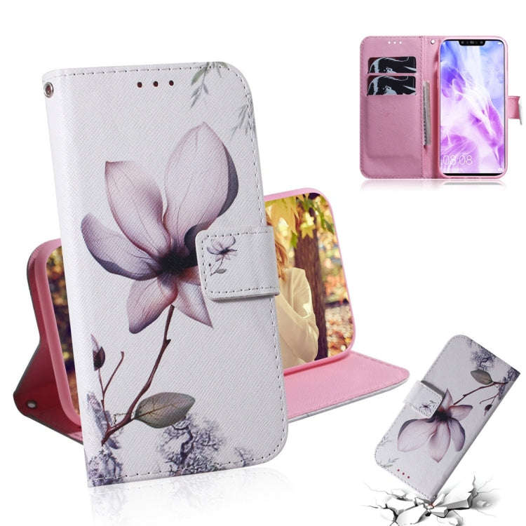 Magnolia Flower Pattern Coloured Drawing Horizontal Flip Leather Case for Huawei Nova 3, with Hol...
