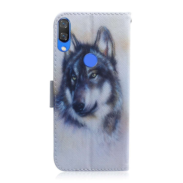 White Wolf Pattern Coloured Drawing Horizontal Flip Leather Case for Huawei Nova 3, with Holder &...