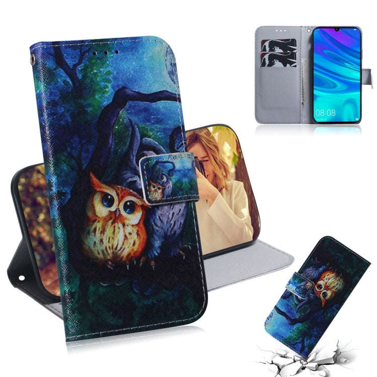 Oil Painting Owl Pattern Coloured Drawing Horizontal Flip Leather Case for Huawei P Smart (2019) ...