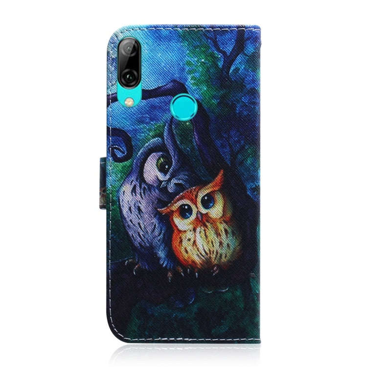 Oil Painting Owl Pattern Coloured Drawing Horizontal Flip Leather Case for Huawei P Smart (2019) ...