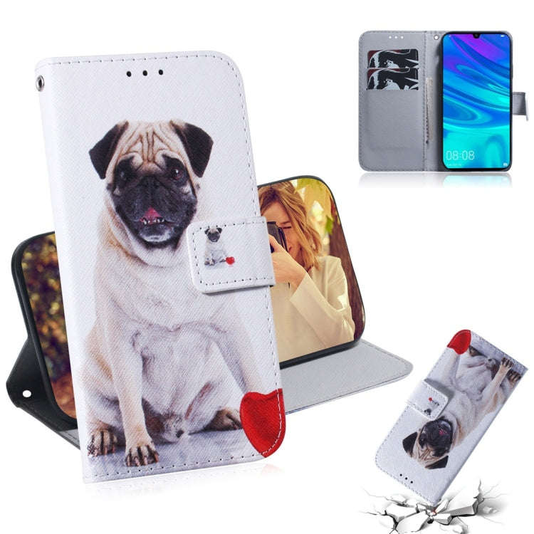 Pug Pattern Coloured Drawing Horizontal Flip Leather Case for Huawei P Smart (2019) / Honor 10 Li...