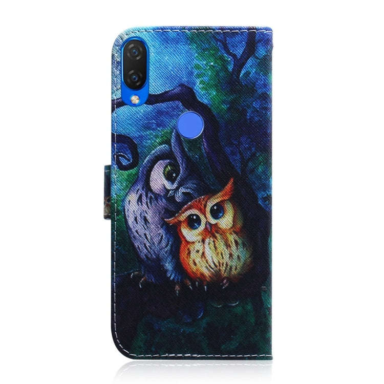 Oil Painting Owl Pattern Coloured Drawing Horizontal Flip Leather Case for Huawei P Smart+ 2019 /...