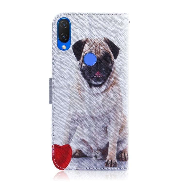 Pug Pattern Coloured Drawing Horizontal Flip Leather Case for Huawei P Smart+ 2019 / Nova 3i, wit...