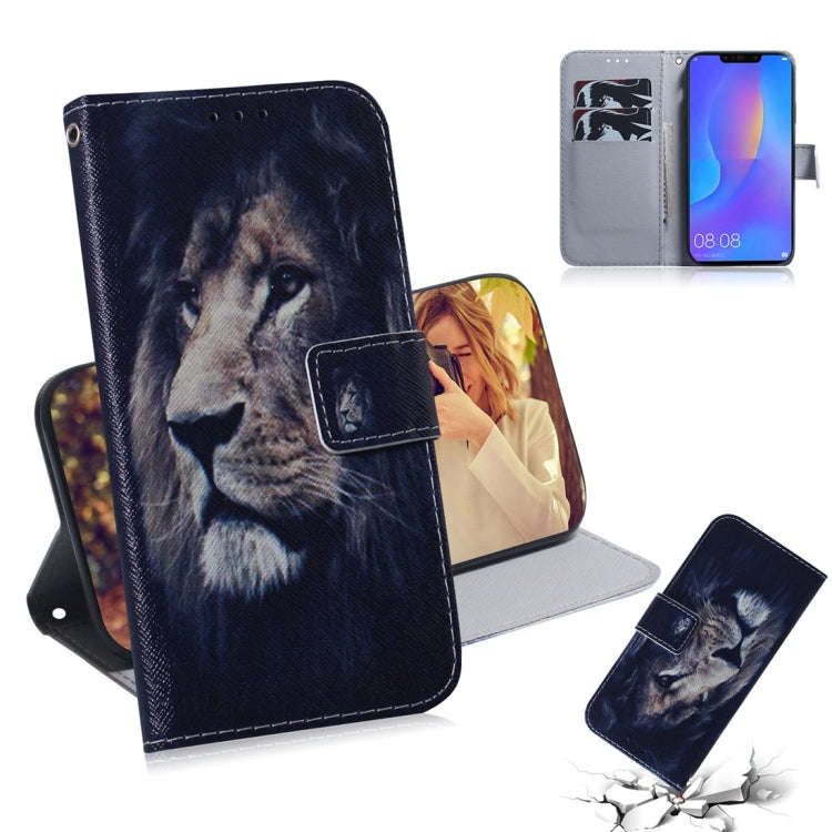 Lion Pattern Coloured Drawing Horizontal Flip Leather Case for Huawei P Smart+ 2019 / Nova 3i, wi...