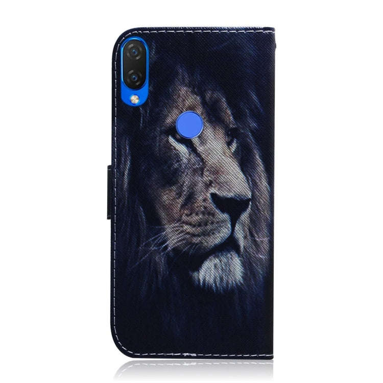 Lion Pattern Coloured Drawing Horizontal Flip Leather Case for Huawei P Smart+ 2019 / Nova 3i, wi...