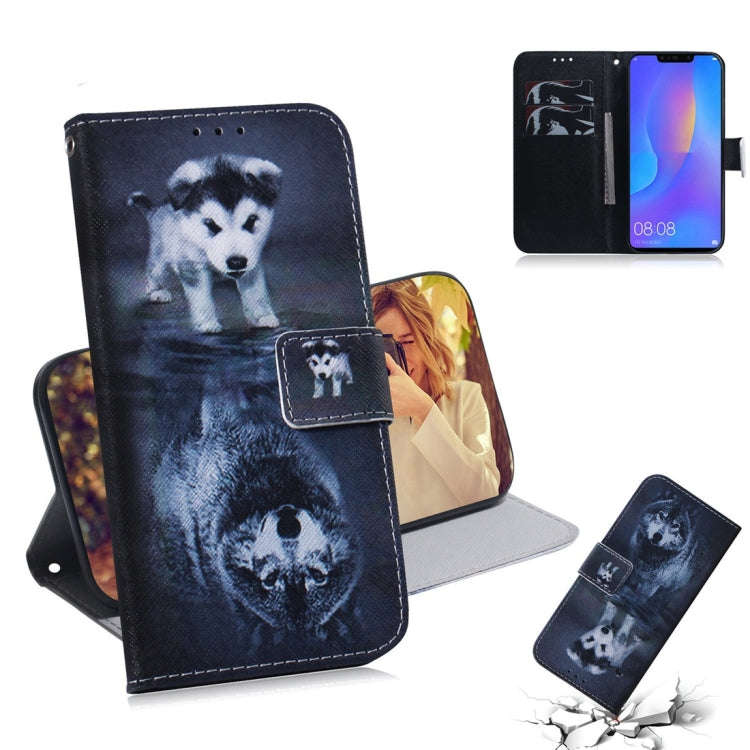 Wolf and Dog Pattern Coloured Drawing Horizontal Flip Leather Case for Huawei P Smart+ 2019 / Nov...