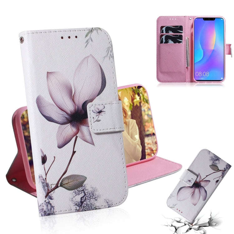 Magnolia Flower Pattern Coloured Drawing Horizontal Flip Leather Case for Huawei P Smart+ 2019 / ...