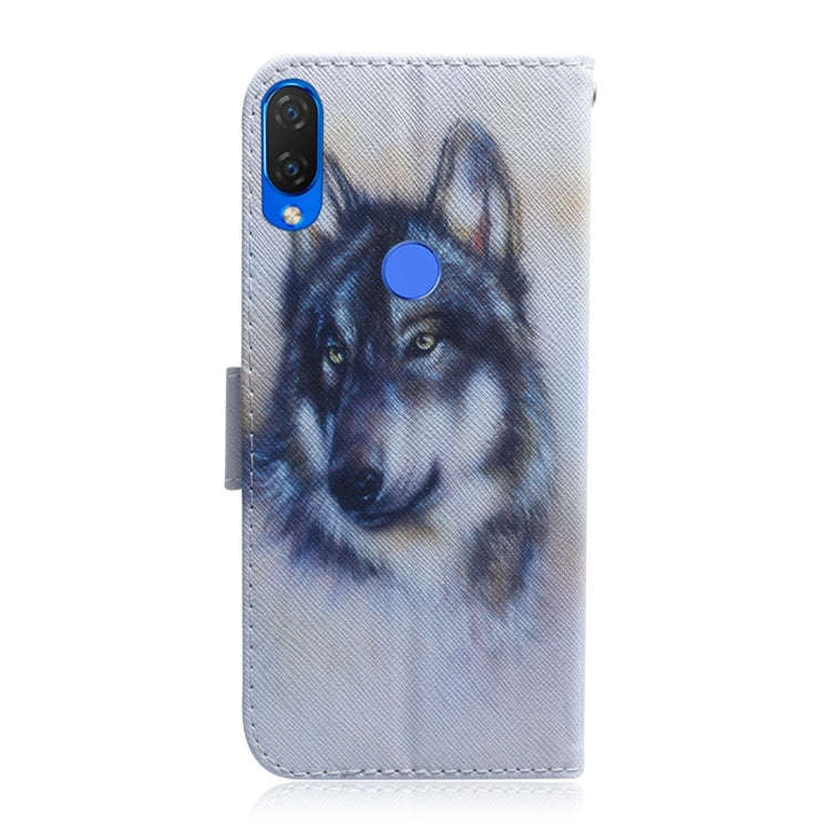 White Wolf Pattern Coloured Drawing Horizontal Flip Leather Case for Huawei P Smart+ 2019 / Nova ...