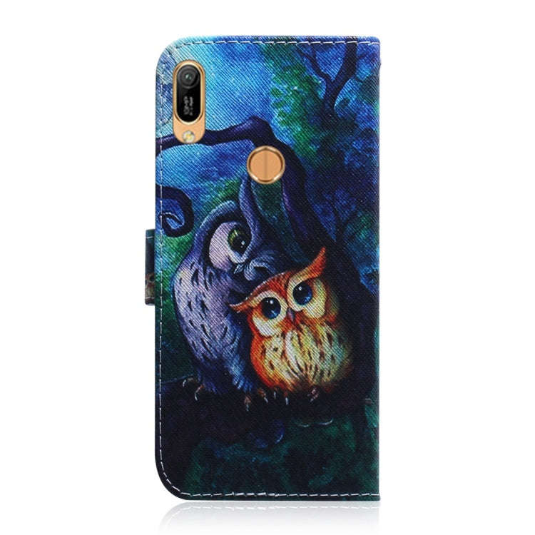 Oil Painting Owl Pattern Coloured Drawing Horizontal Flip Leather Case for Huawei Y6 (2019), with...