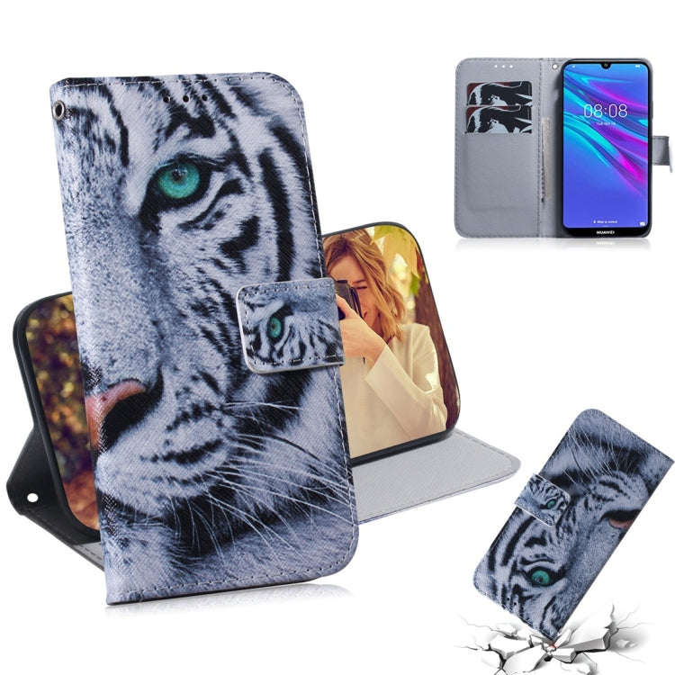 Tiger Pattern Coloured Drawing Horizontal Flip Leather Case for Huawei Y6 (2019), with Holder & C...