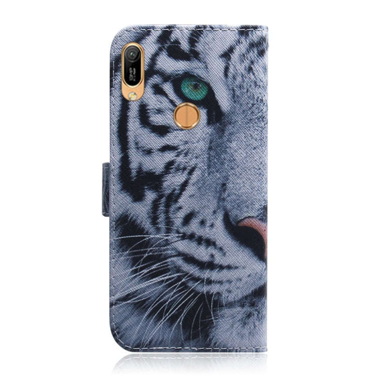 Tiger Pattern Coloured Drawing Horizontal Flip Leather Case for Huawei Y6 (2019), with Holder & C...