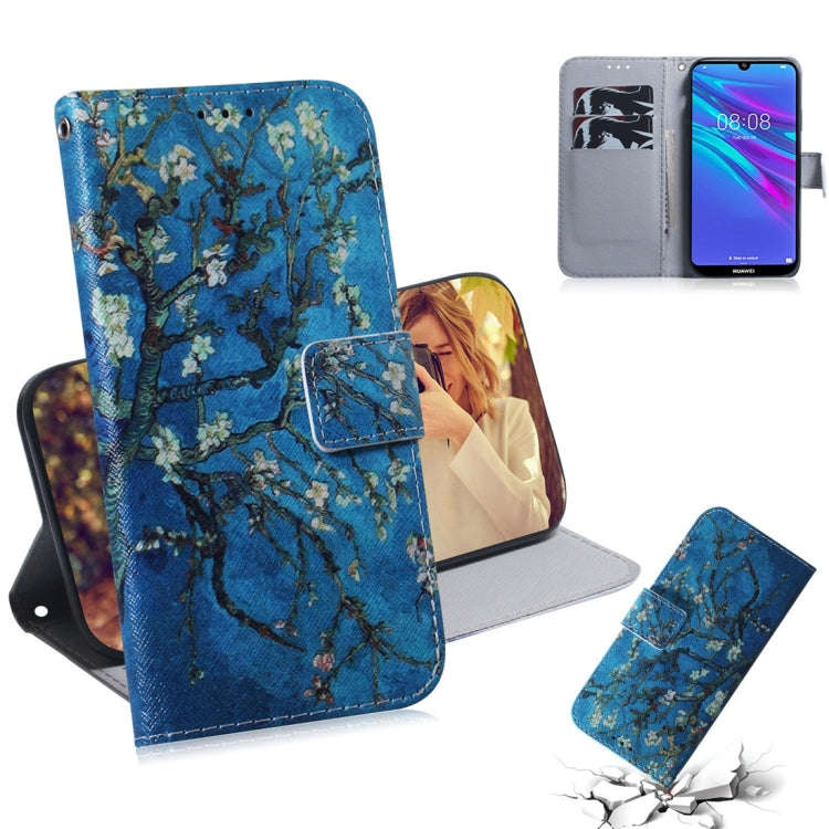 Apricot Flower Pattern Coloured Drawing Horizontal Flip Leather Case for Huawei Y6 (2019), with H...