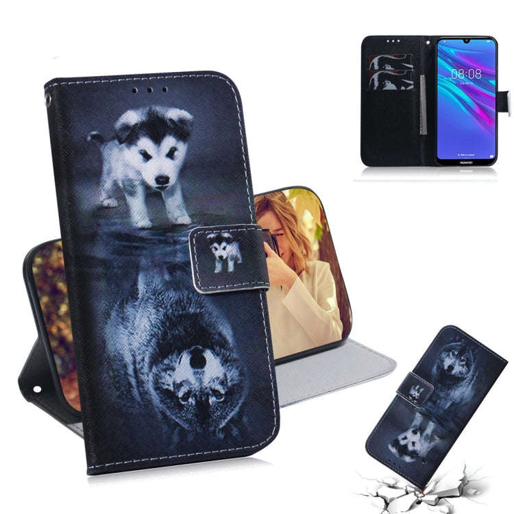Wolf and Dog Pattern Coloured Drawing Horizontal Flip Leather Case for Huawei Y6 (2019), with Hol...