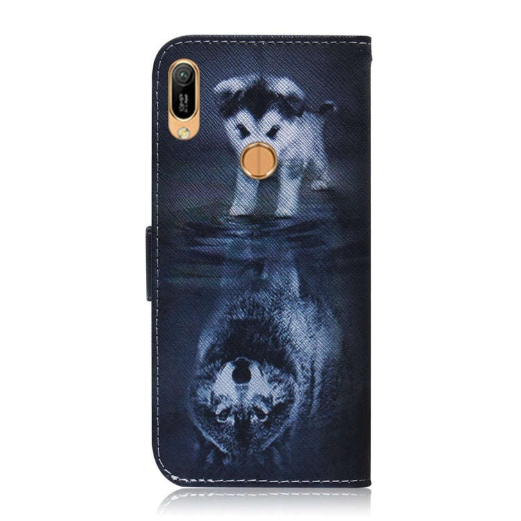 Wolf and Dog Pattern Coloured Drawing Horizontal Flip Leather Case for Huawei Y6 (2019), with Hol...