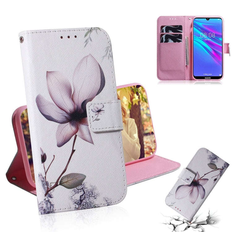 Magnolia Flower Pattern Coloured Drawing Horizontal Flip Leather Case for Huawei Y6 (2019), with ...
