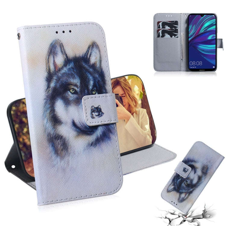 White Wolf Pattern Coloured Drawing Horizontal Flip Leather Case for Huawei Y7 Prime (2019) / Y7 ...