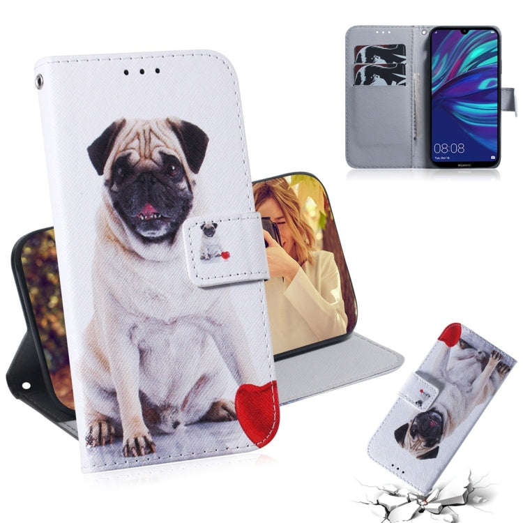 Pug Pattern Coloured Drawing Horizontal Flip Leather Case for Huawei Y7 Prime (2019) / Y7 Pro (20...