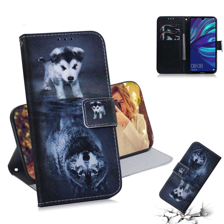 Wolf and Dog Pattern Coloured Drawing Horizontal Flip Leather Case for Huawei Y7 Prime (2019) / Y...