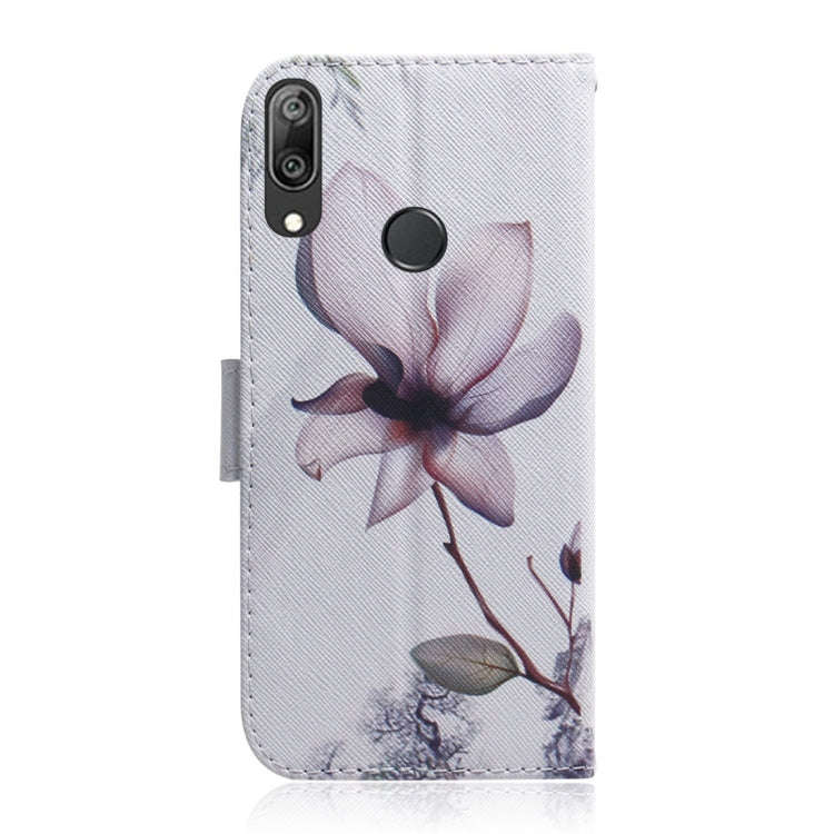 Magnolia Flower Pattern Coloured Drawing Horizontal Flip Leather Case for Huawei Y7 Prime (2019) ...