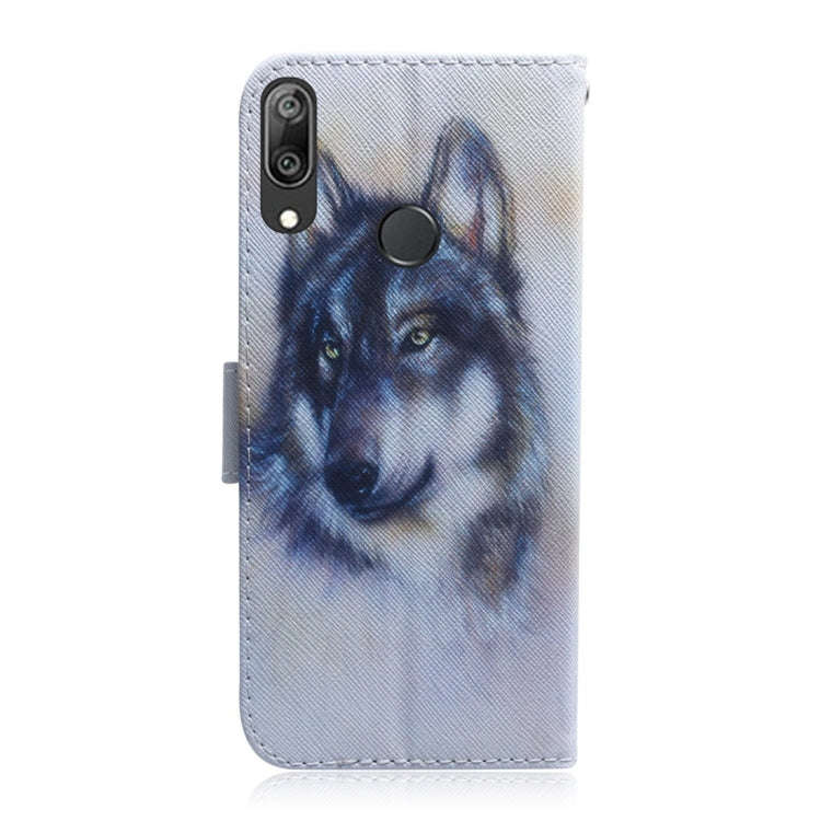 White Wolf Pattern Coloured Drawing Horizontal Flip Leather Case for Huawei Y7 Prime (2019) / Y7 ...
