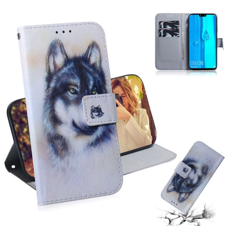 White Wolf Pattern Coloured Drawing Horizontal Flip Leather Case for Huawei Y9 (2019) / Enjoy 9 P...