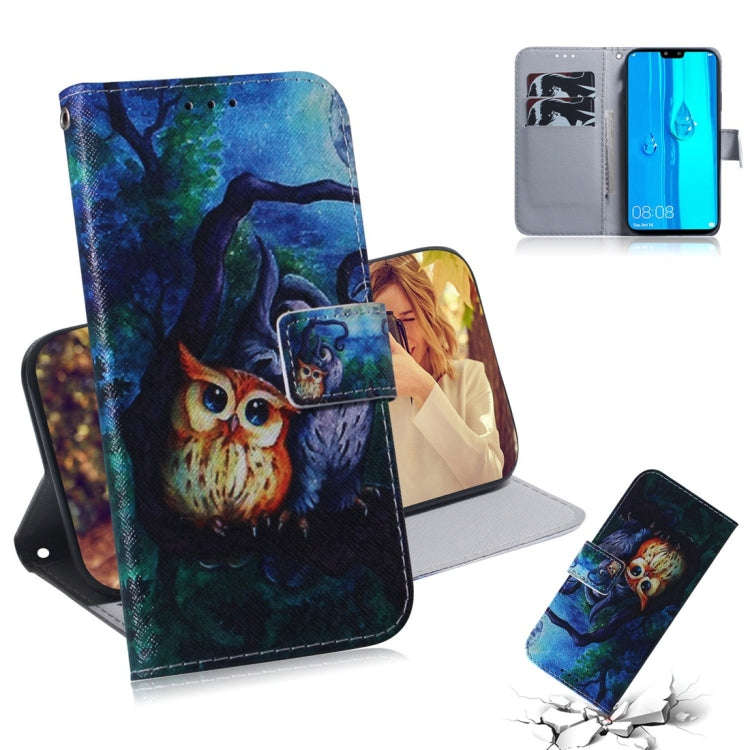 Oil Painting Owl Pattern Coloured Drawing Horizontal Flip Leather Case for Huawei Y9 (2019) / Enj...