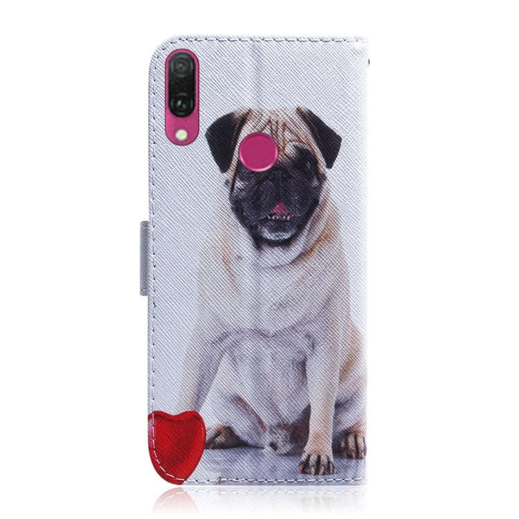 Pug Pattern Coloured Drawing Horizontal Flip Leather Case for Huawei Y9 (2019) / Enjoy 9 Plus, wi...
