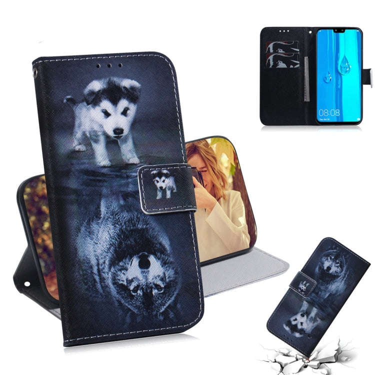 Wolf and Dog Pattern Coloured Drawing Horizontal Flip Leather Case for Huawei Y9 (2019) / Enjoy 9...