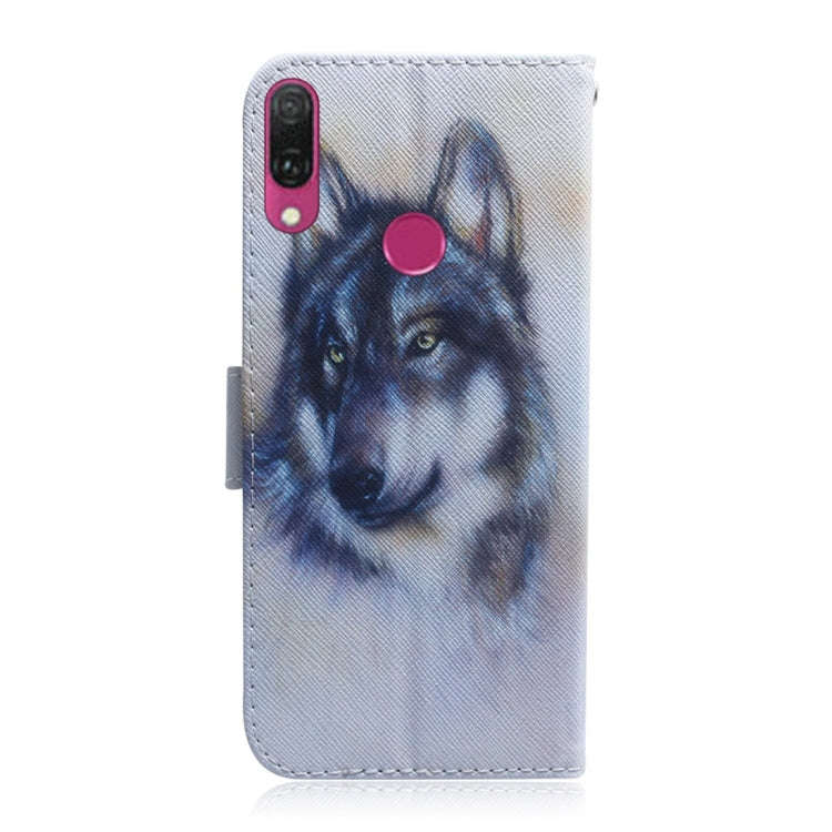 White Wolf Pattern Coloured Drawing Horizontal Flip Leather Case for Huawei Y9 (2019) / Enjoy 9 P...