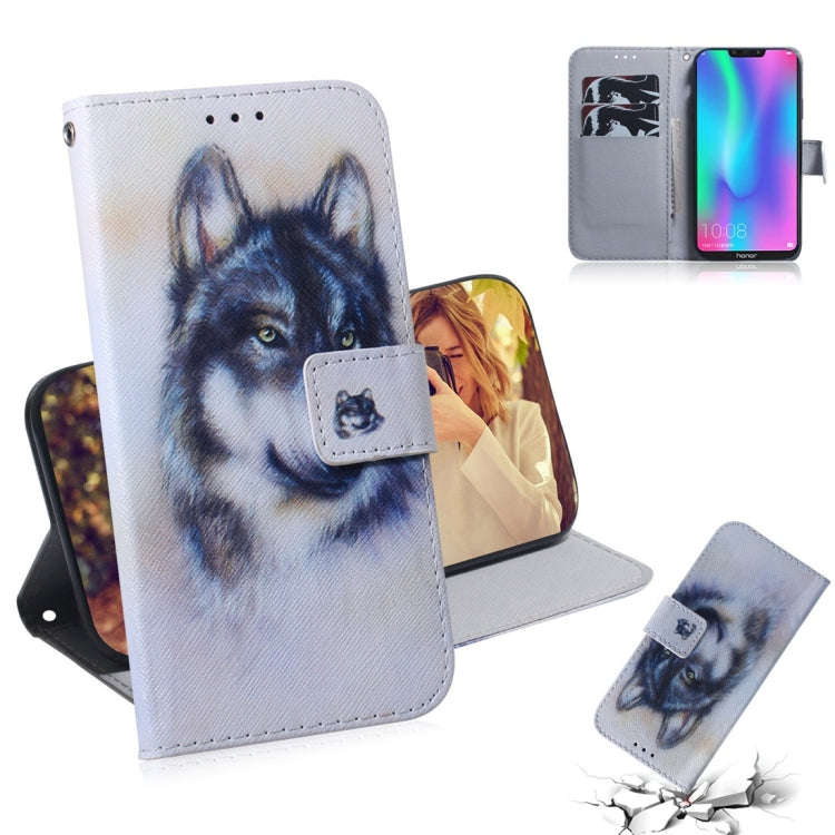 White Wolf Pattern Coloured Drawing Horizontal Flip Leather Case for Huawei Honor 8C, with Holder...