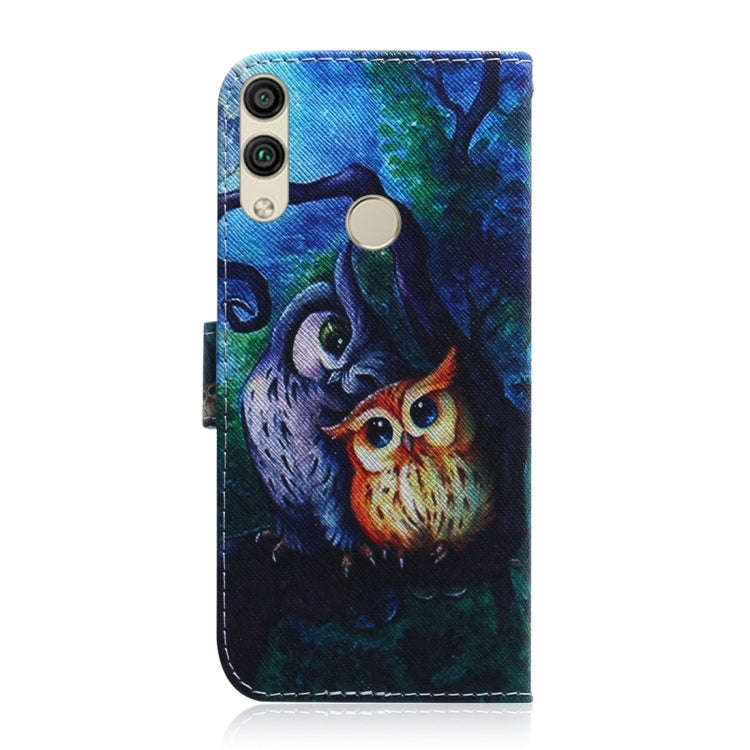 Oil Painting Owl Pattern Coloured Drawing Horizontal Flip Leather Case for Huawei Honor 8C, with ...