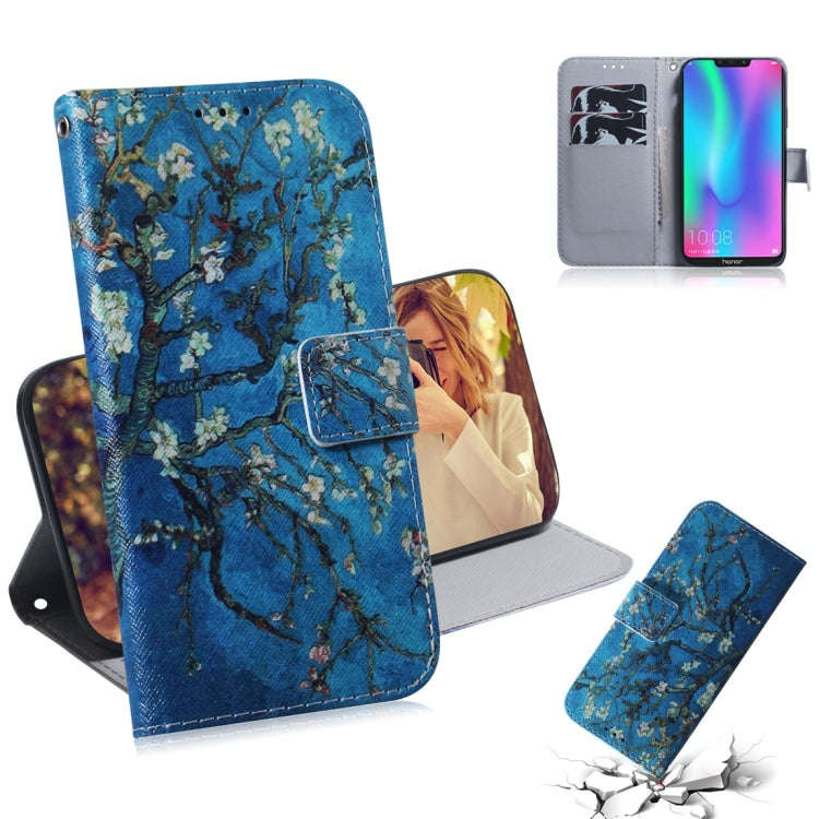 Apricot Flower Pattern Coloured Drawing Horizontal Flip Leather Case for Huawei Honor 8C, with Ho...