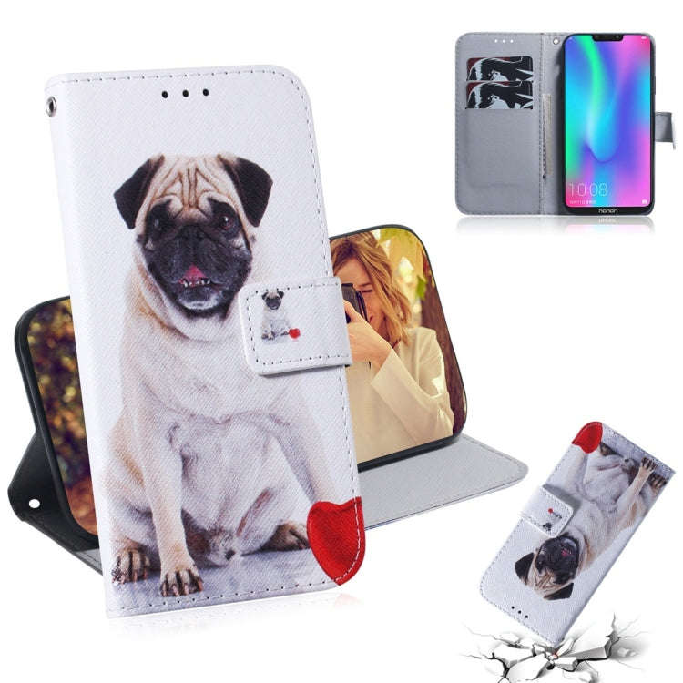 Pug Pattern Coloured Drawing Horizontal Flip Leather Case for Huawei Honor 8C, with Holder & Card...