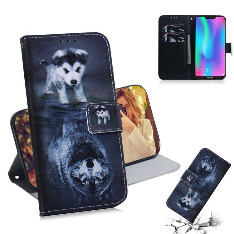 Wolf and Dog Pattern Coloured Drawing Horizontal Flip Leather Case for Huawei Honor 8C, with Hold...
