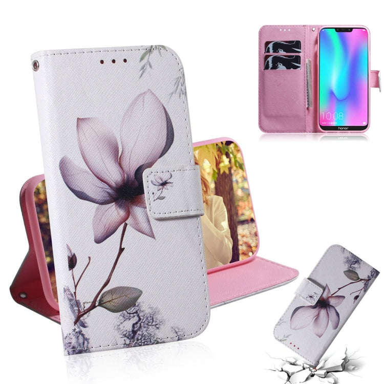Magnolia Flower Pattern Coloured Drawing Horizontal Flip Leather Case for Huawei Honor 8C, with H...
