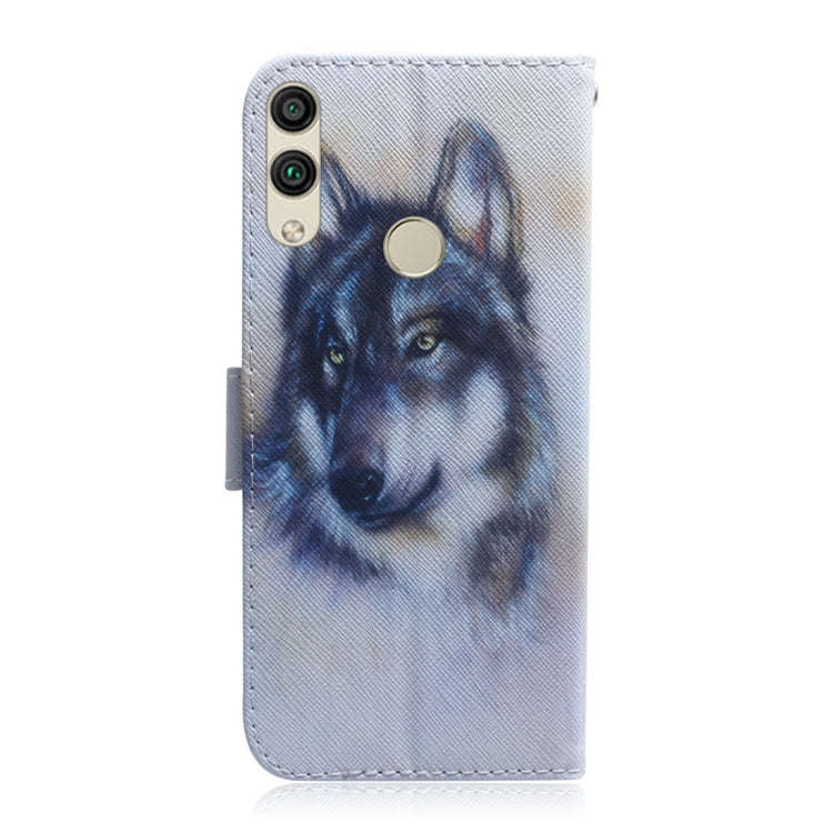 White Wolf Pattern Coloured Drawing Horizontal Flip Leather Case for Huawei Honor 8C, with Holder...