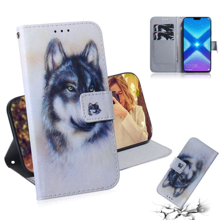 White Wolf Pattern Coloured Drawing Horizontal Flip Leather Case for Huawei Honor 8X, with Holder...