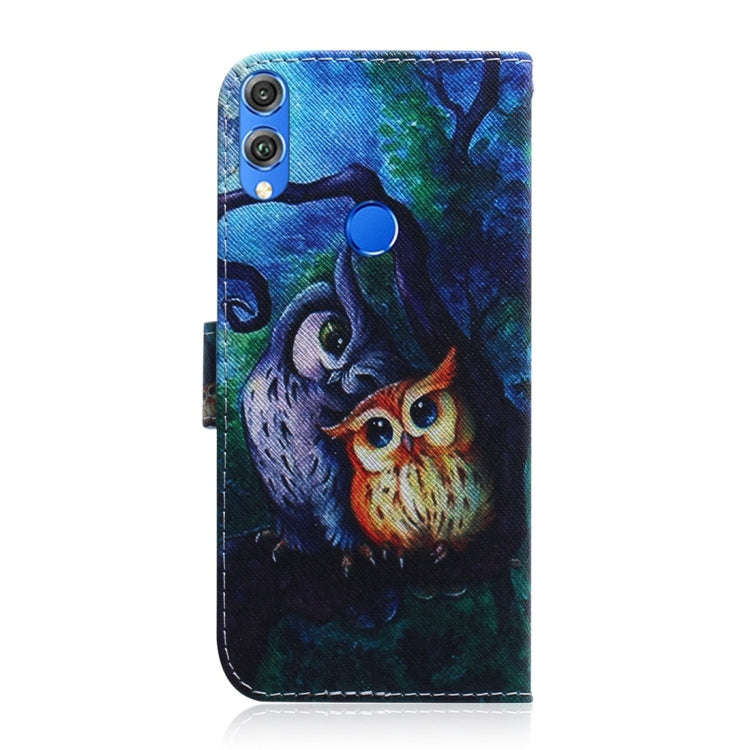 Oil Painting Owl Pattern Coloured Drawing Horizontal Flip Leather Case for Huawei Honor 8X, with ...