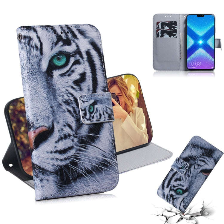 Tiger Pattern Coloured Drawing Horizontal Flip Leather Case for Huawei Honor 8X, with Holder & Ca...